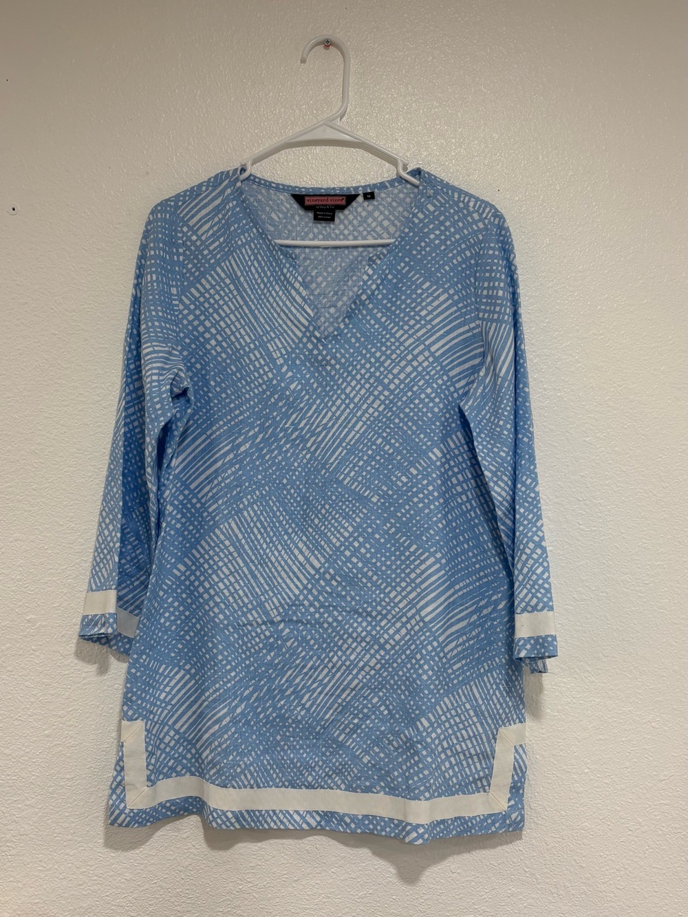 Vineyard Vines Light Blue & White Printed Linen Button-Down